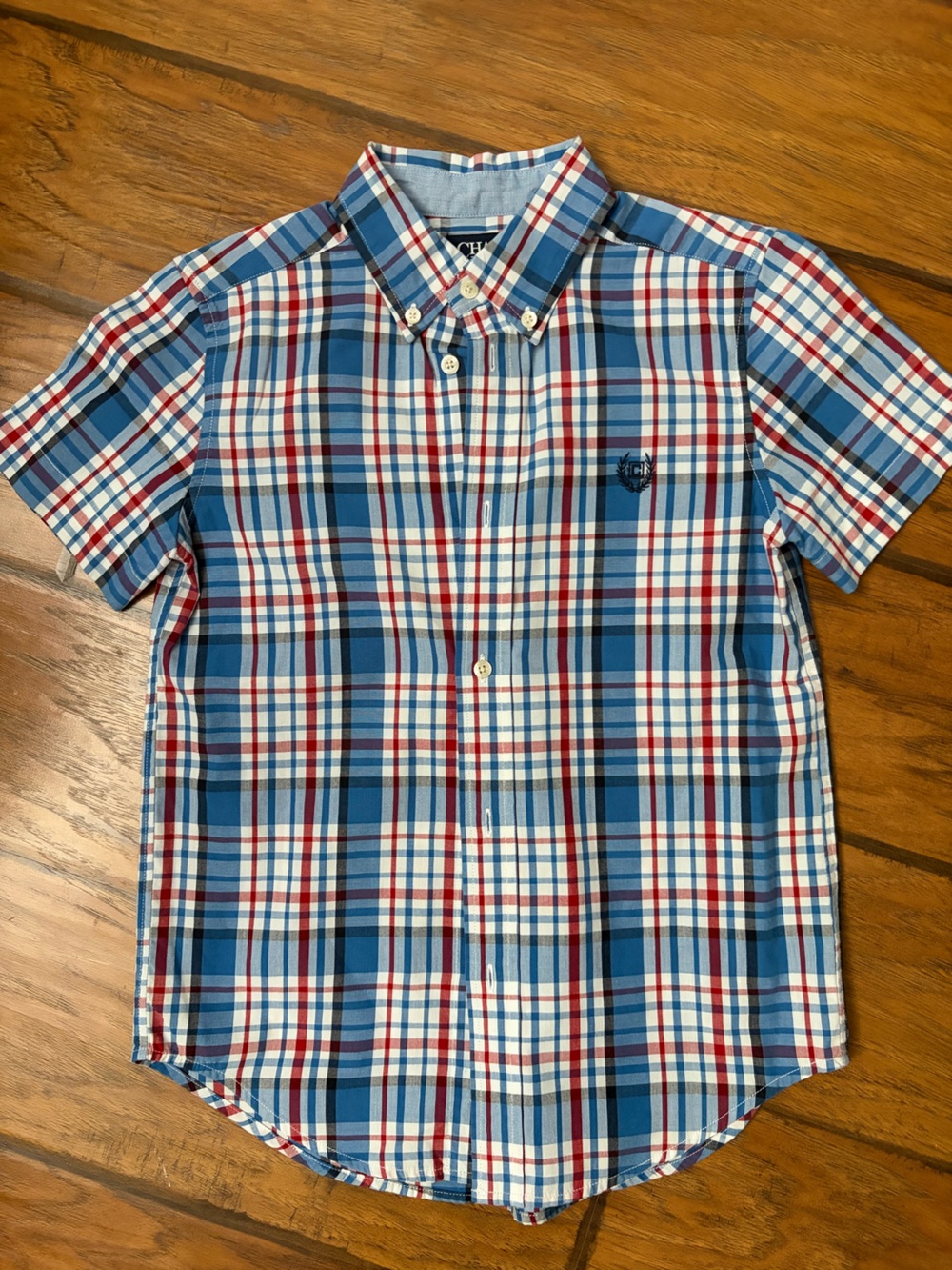 Chaps Boys Size 7 Blue Plaid Button-Down Shirt | Classic Dress Casual